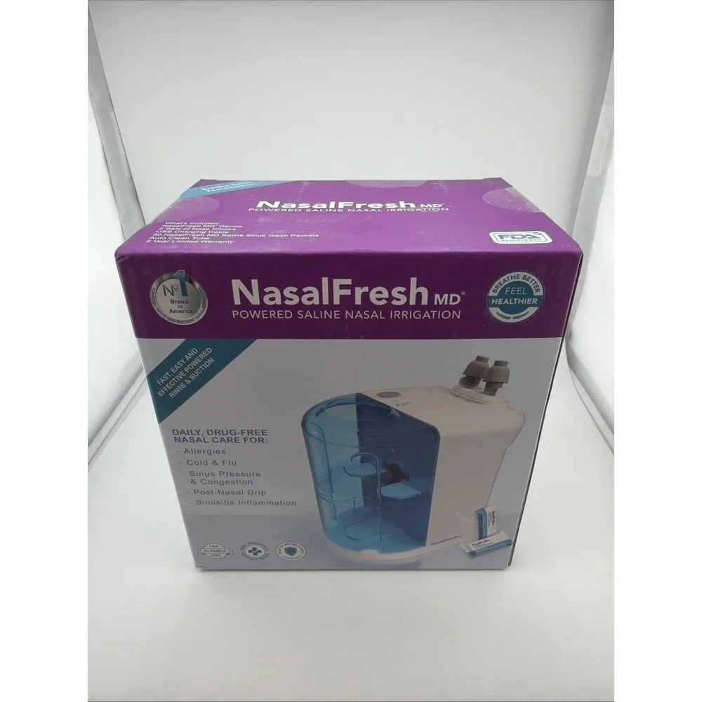 NasalFresh MD Powered Saline Nasal Irrigation Device w/‎ Saline Packets New